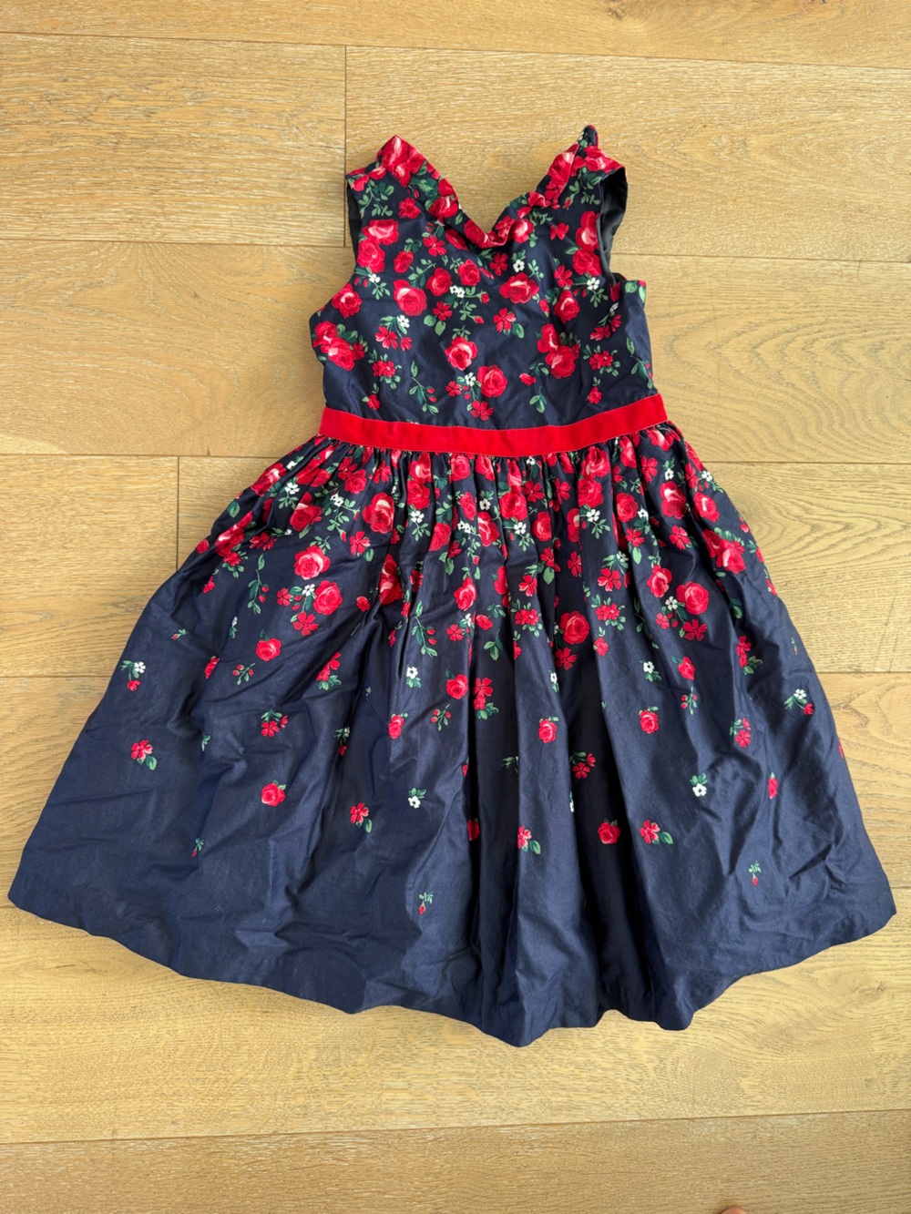 Janie and Jack Navy Dress with Red Floral Print girls size 7